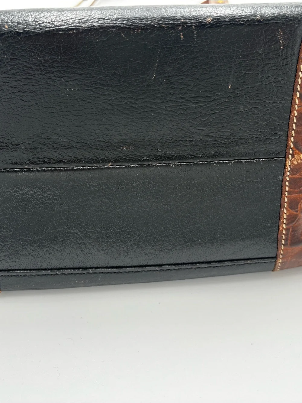 Brahmin Black Leather Croc Trim Tote Shoulder Bag